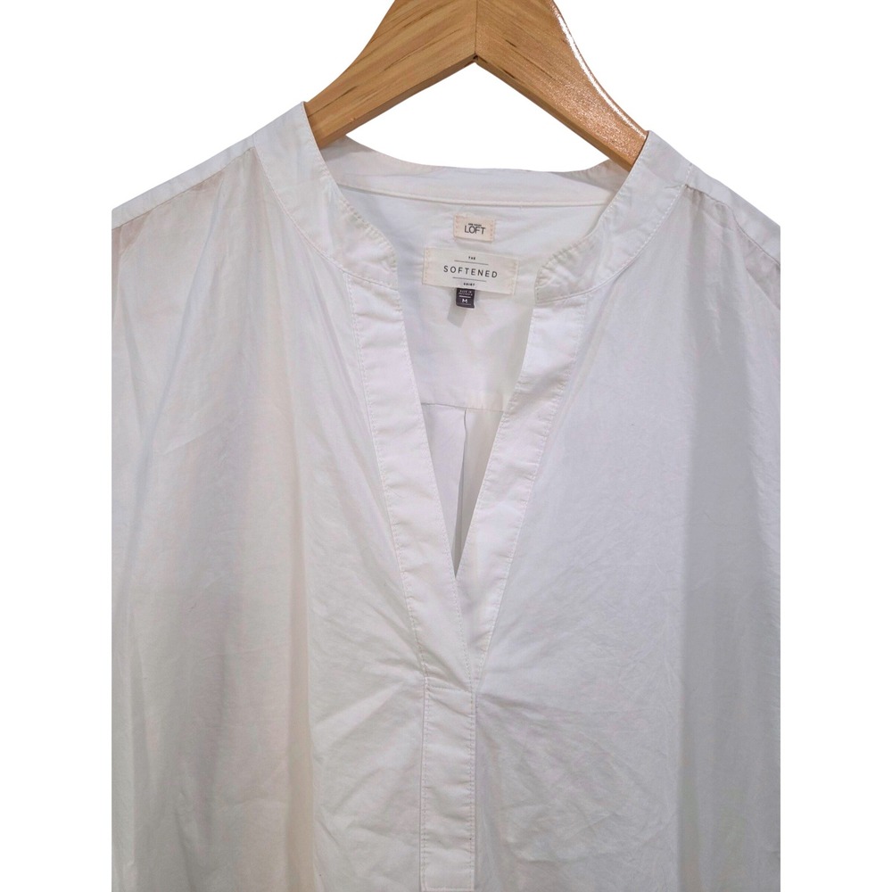 LOFT Womens White Cotton Softened Shirt M Bell Sleeve‎ V-Neck Tunic Blouse Boho - Picture 5 of 16